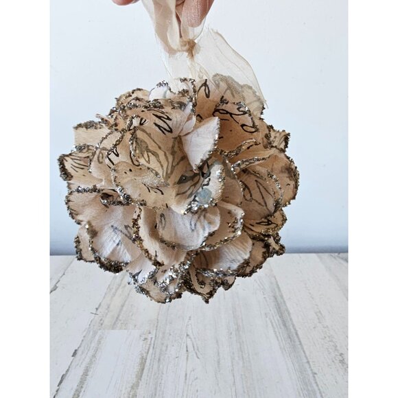 Shabby chic pom pom glitter ornament decor flower Xmas tree spring decor - Picture 2 of 6